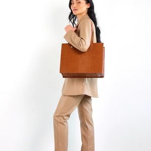 BEIS the Mini Work Tote Cognac Croc